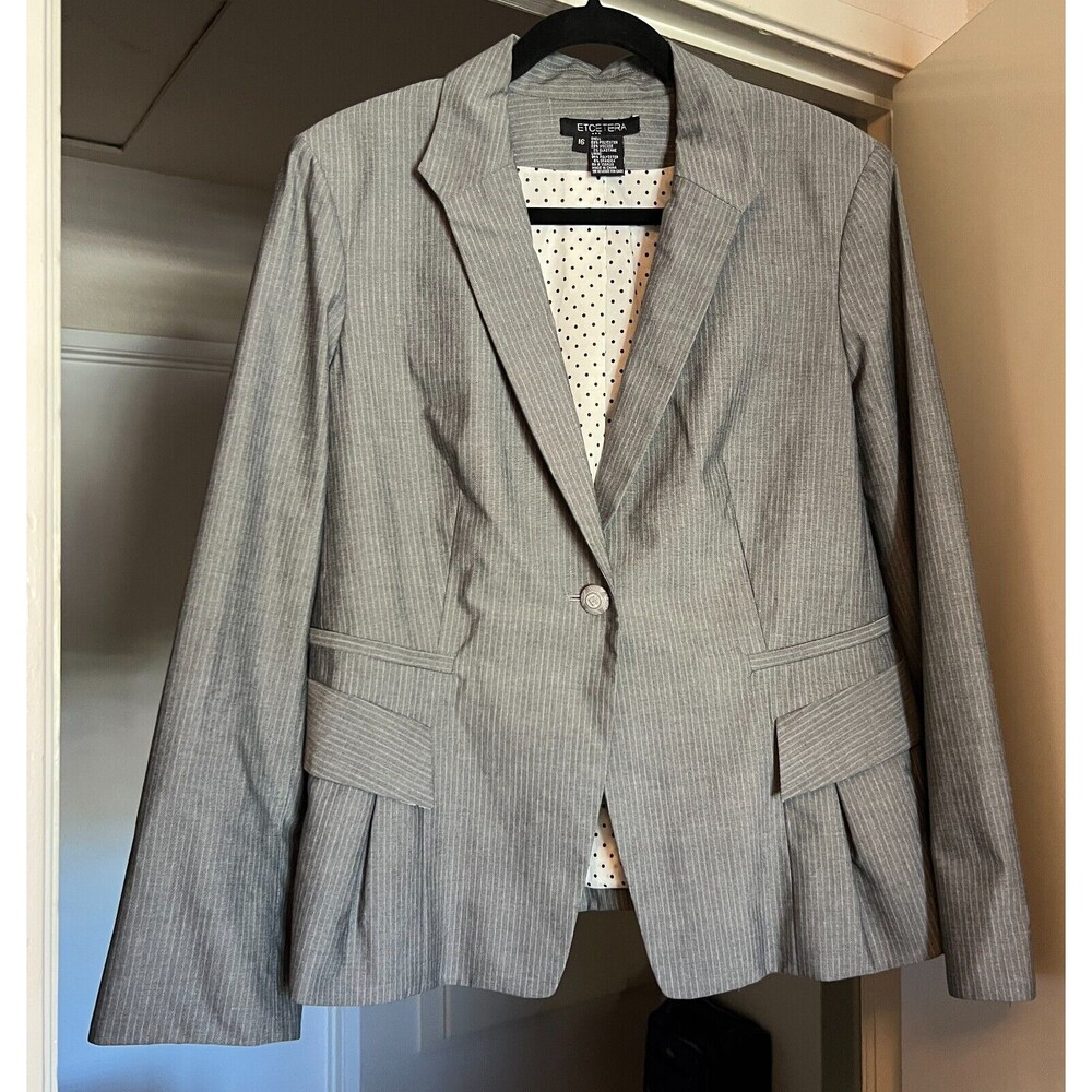 Etcetera Women's Blazer Size 16 Gray Pinstripes Yacht Club Stretch Lined